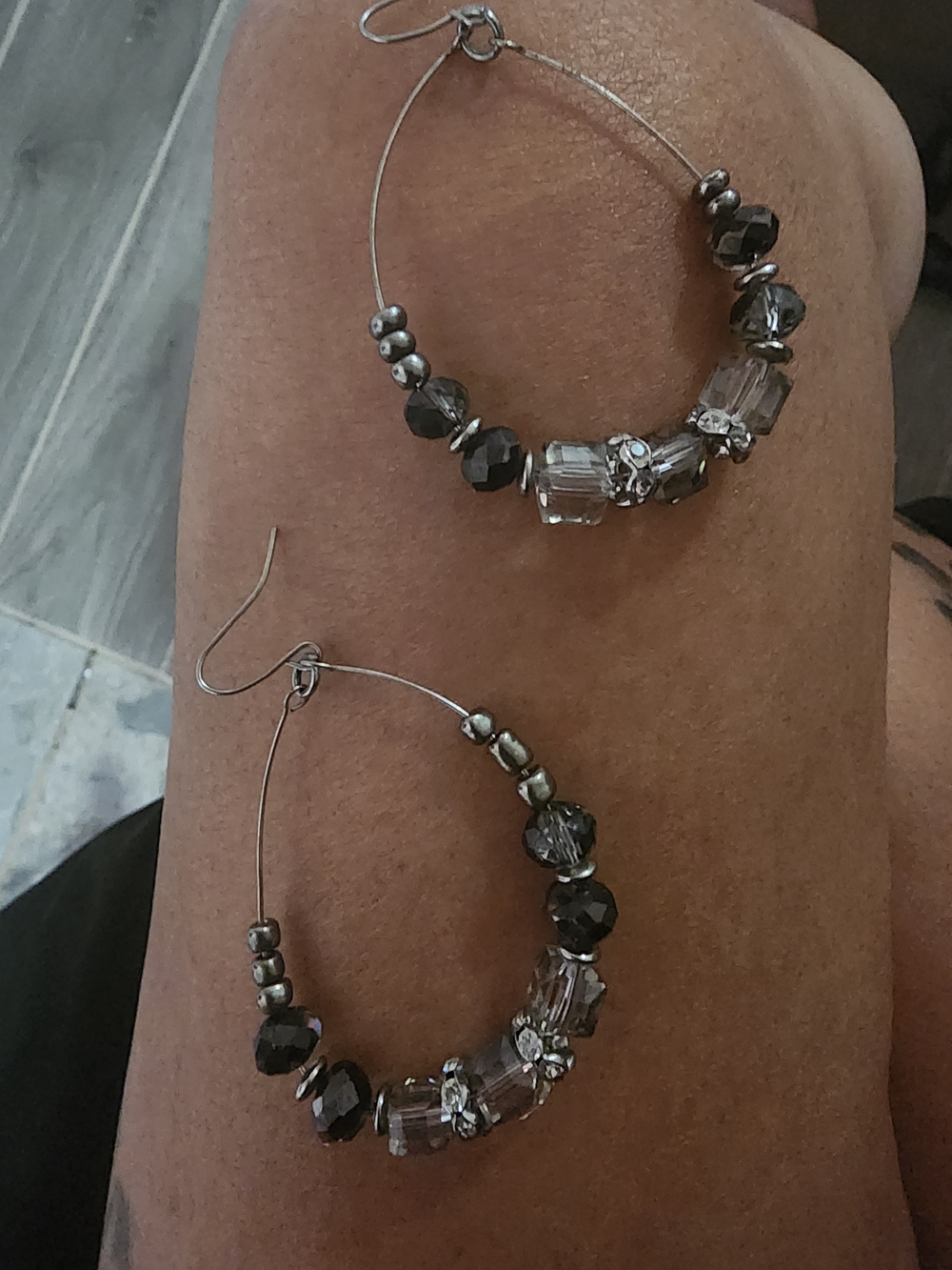 Crystal Hoop Earrings with Hematite Beads